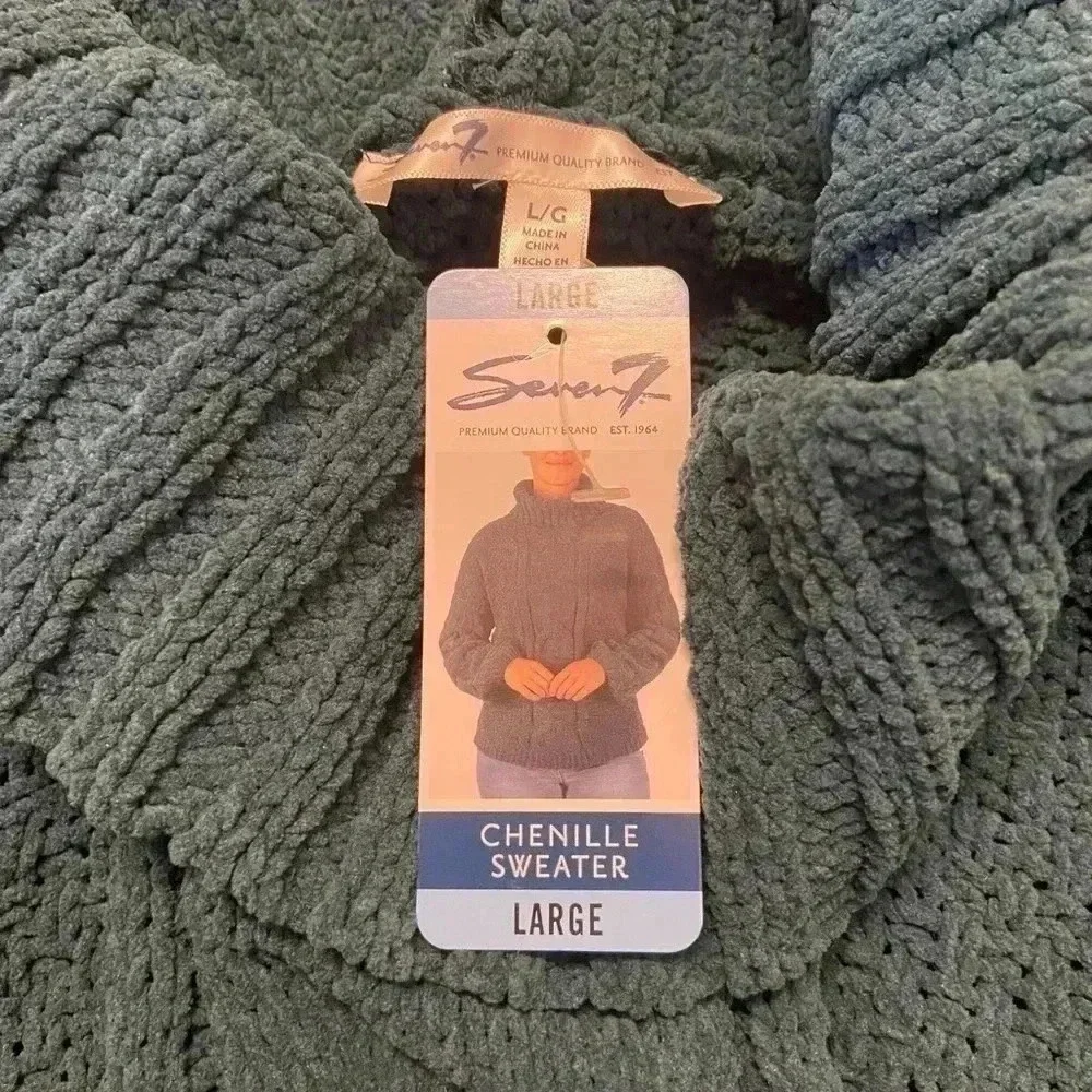 Seven7 Sweater Womens Size L Deep Teal Chenille Cable Knit Turtle Cowl‎ Neck